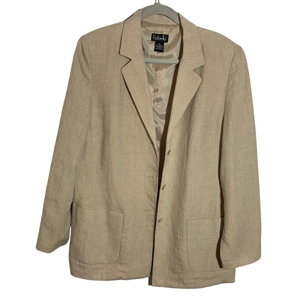 Vintage Women's Size 16 Textured Beige 100% Flax Linen Lined Blazer